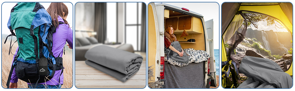 Спальний мішок туристичний 2в1 з мікрофібри, 220x95 см, для походів, хостелів та гірських притулків, зелений (сірий)