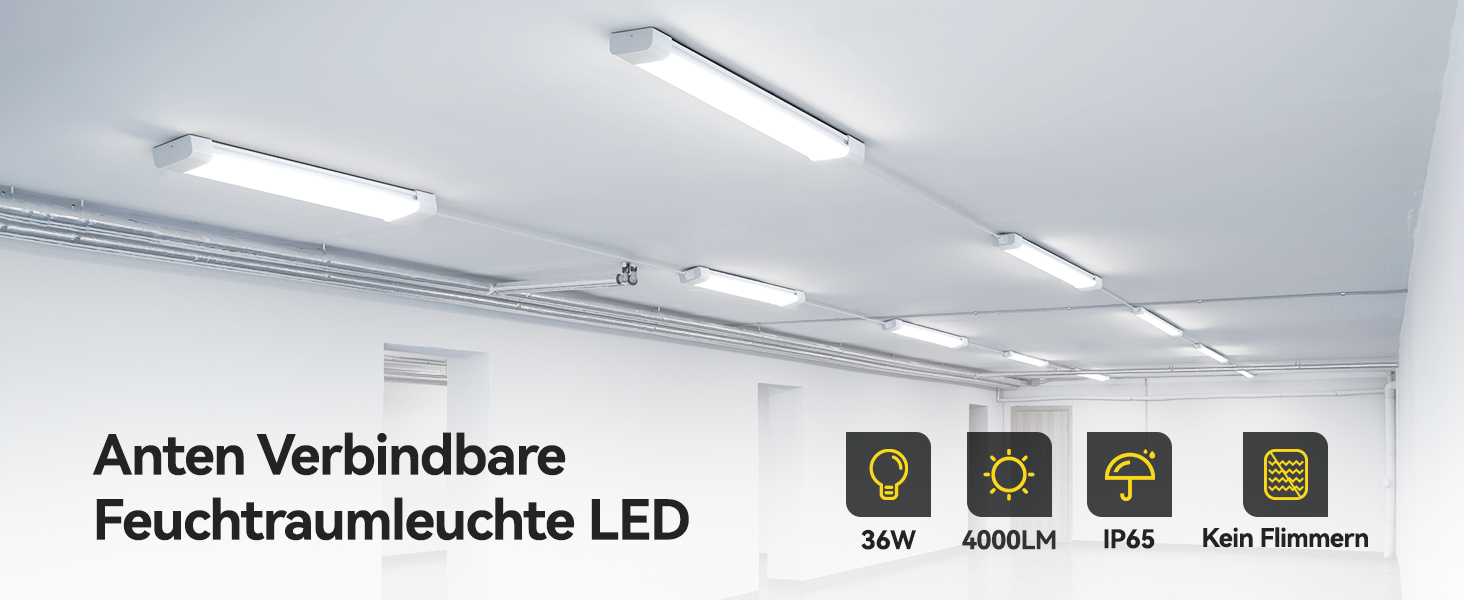 Світильник для вологих приміщень Anten LED 120 см, 36 Вт, 6000K, 4000 Лм, IP65, водонепроникний, для гаража, підвалу, офісу