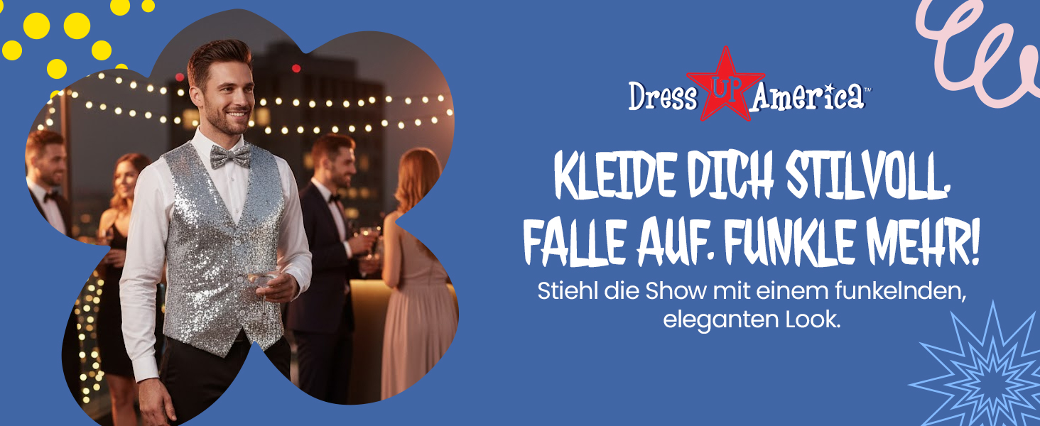 Срібна жилетка з паєтками та краваткою Dress Up America для чоловіків, V-подібний виріз