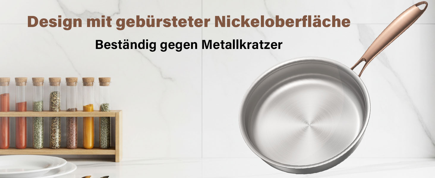 Сковорода Edelstal 28 см з титановим покриттям, індукційна, нержавіюча сталь 18/10, з рожево-золотистою ручкою (без PTFE, PFAS, PFOA) для всіх типів плит