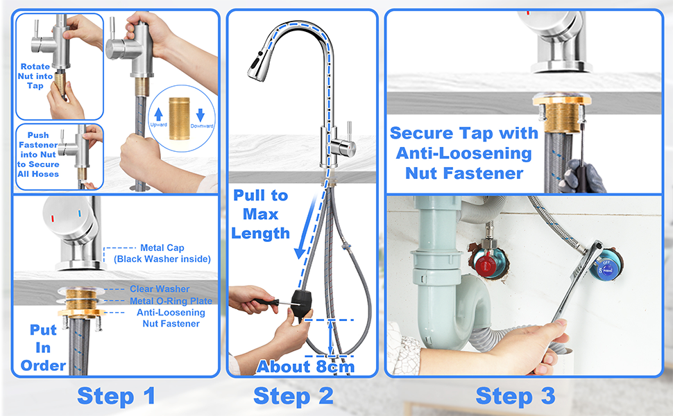 Крановий змішувач для кухні з висувною лійкою, високий поворотний кран з одним важелем, нержавіюча сталева кухонна мийка з шлангами