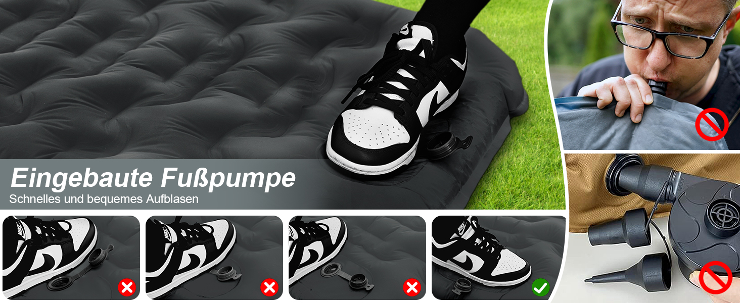 FTSMTK Self-Inflating Camping Mat with Foot Pump - 12cm Thick Sleeping Pad, Ultralight Air Mattress for Outdoor Camping - Black