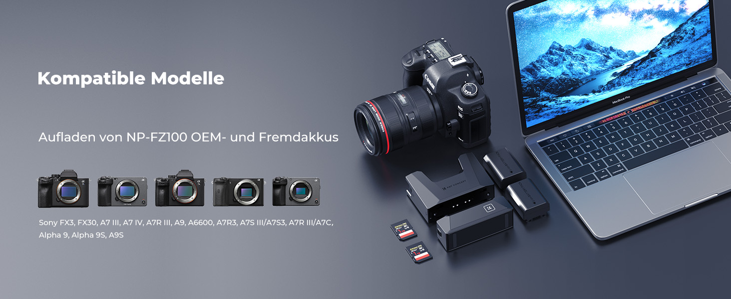 Акумулятор K&F CONCEPT NP-FZ100 2600mAh з зарядним пристроєм для Sony Alpha A7 III A9, 18W PD/QC