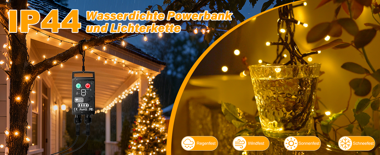 LED ліхтарна гірлянда на батарейках, 10 метрів, для вулиці, 8 режимів, IP44, вологостійка, з пультом дистанційного керування, таймером, для декору на Різдво, у сад, на вечірку (2x100LED)