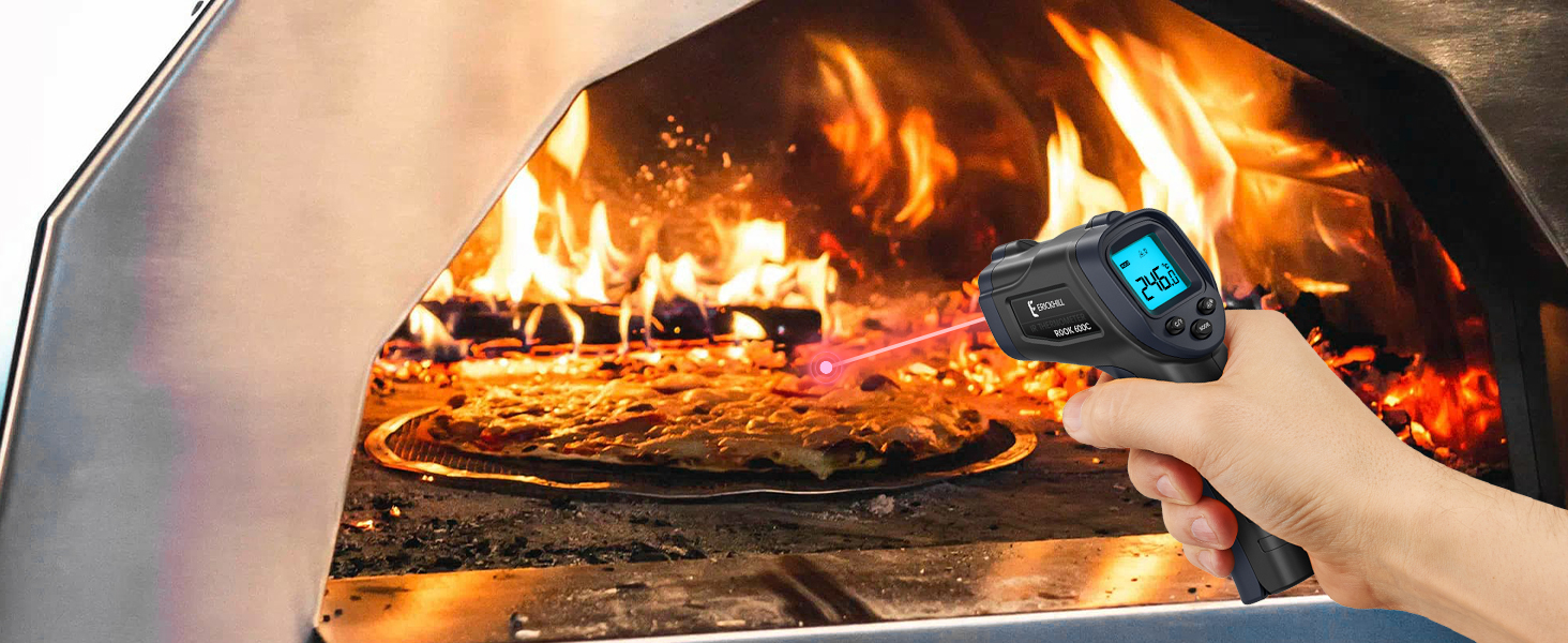 Інфрачервоний термометр ERICKHILL -50℃~600℃ безконтактний лазерний пістолет для вимірювання температури з LCD-дисплеєм, регульованою емісією - для приготування їжі/барбекю/морозильної камери/промисловості, чорний/синій, 600℃, базова версія