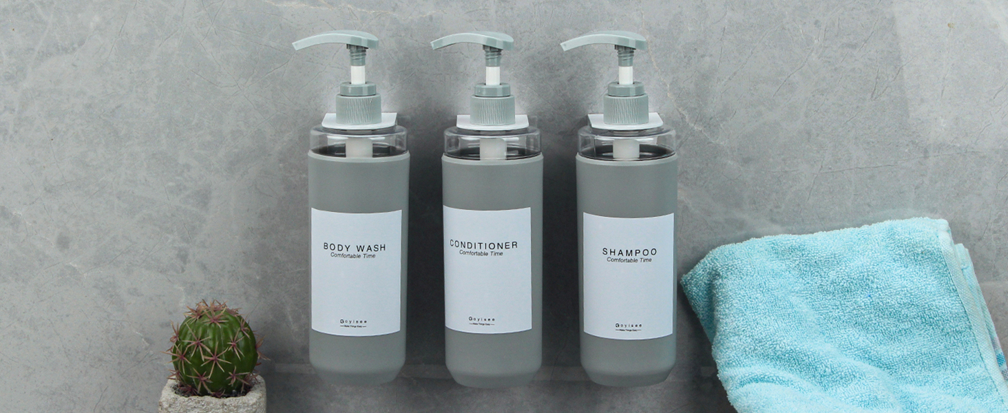 Набір дозаторів для душу Goyiseе, 3 шт, сірий (для мила та шампуню)