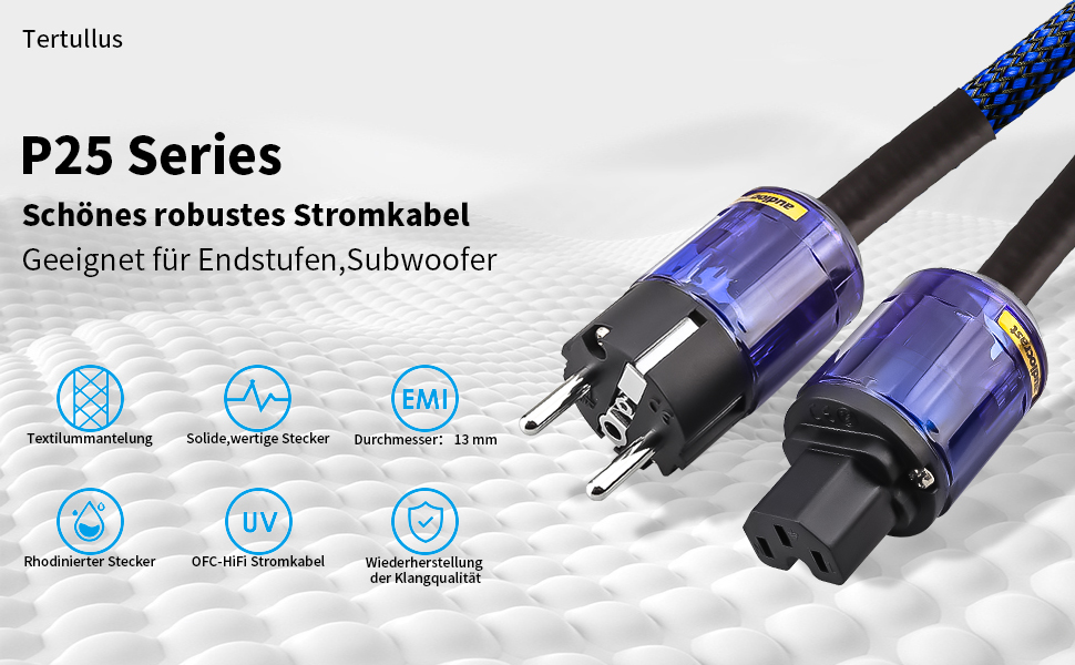 Hi-Fi мережевий кабель Tertullus High End C15 для аудіосистем, штекер Schuko — C15, 1м (P037)