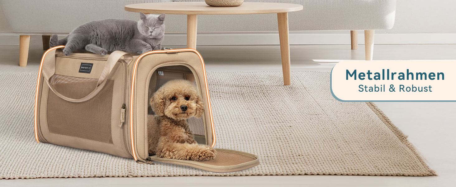 Переносна сумка-переноска для котів та собак Petsfit, розкладний дизайн, з м'яким килимком, 47L x 30B x 30H см (Хакі)