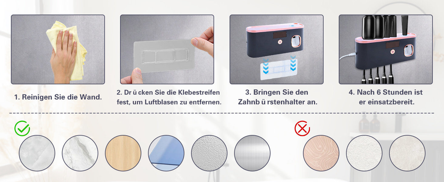 Електричний тримач зубних щіток з дозатором пасти, UV-дезінфекція, настінний, 2 способи зарядки (золотий/чорний)