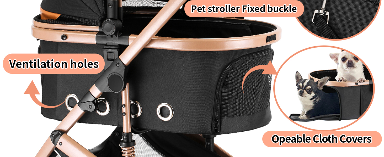 Візок для собак EchoSmile до 20 кг, 4-в-1, чорний. Складаний, з колесами, сітковими віконцями. Підходить для собак та котів середніх розмірів