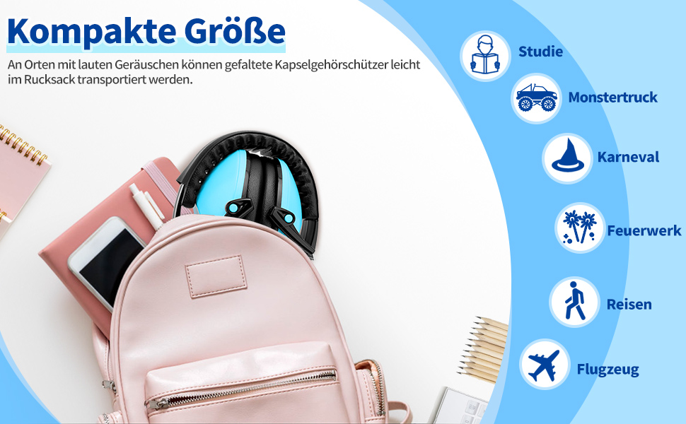 Навушники захисні для дітей Floriogra (2 шт) - капсульні, складані, блакитно-зелені, для захисту слуху від шуму (3-16 років)