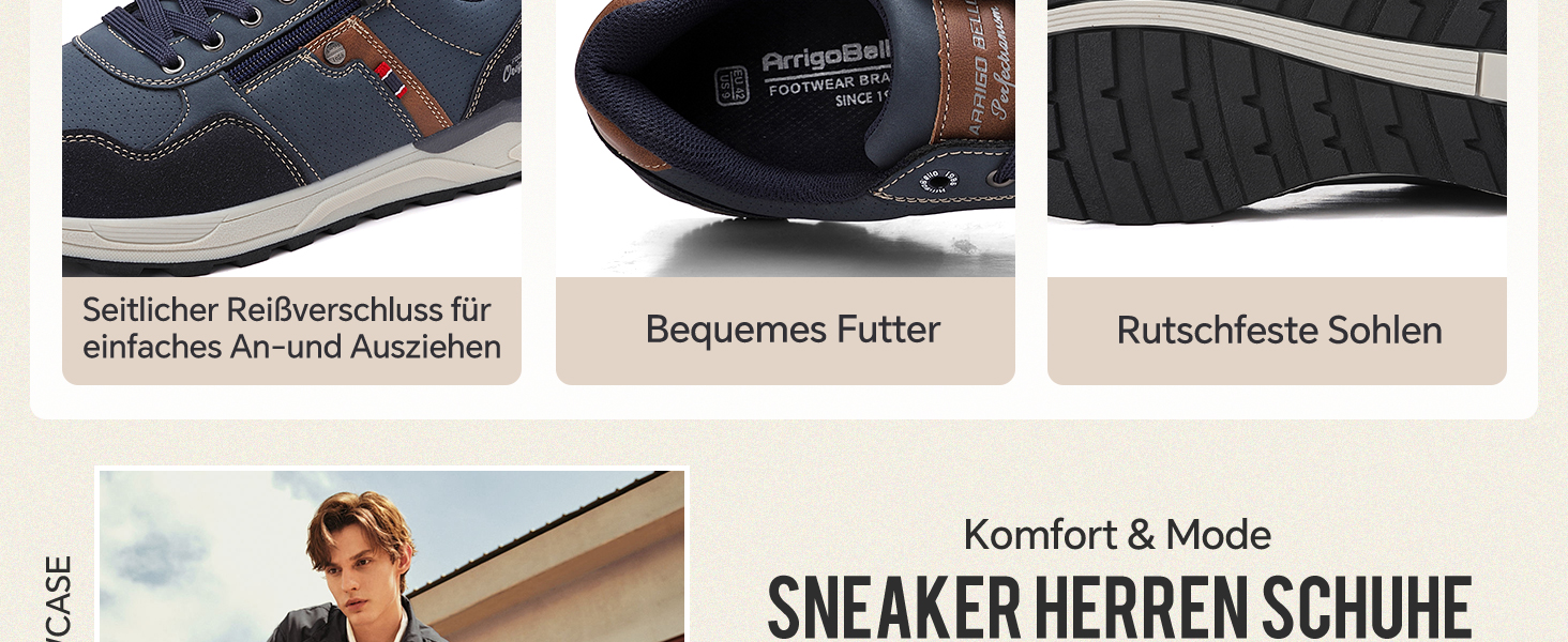 ARRIGO BELLO Кросівки для чоловіків: зручні, легкі, з блискавкою, для активного відпочинку та прогулянок. Розміри 41-46 (синій, 45 EU).