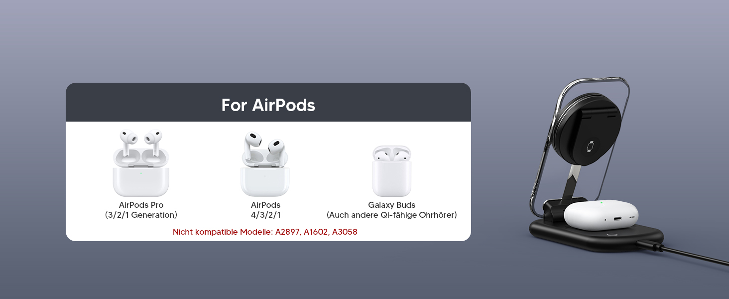 MagSafe зарядна станція 3-в-1 для iPhone 17/16/15/14/13/12 Pro Max/Air/Plus/Pro, Apple Watch 10/9, AirPods 3/2/Pro. Складний карбон, чорний