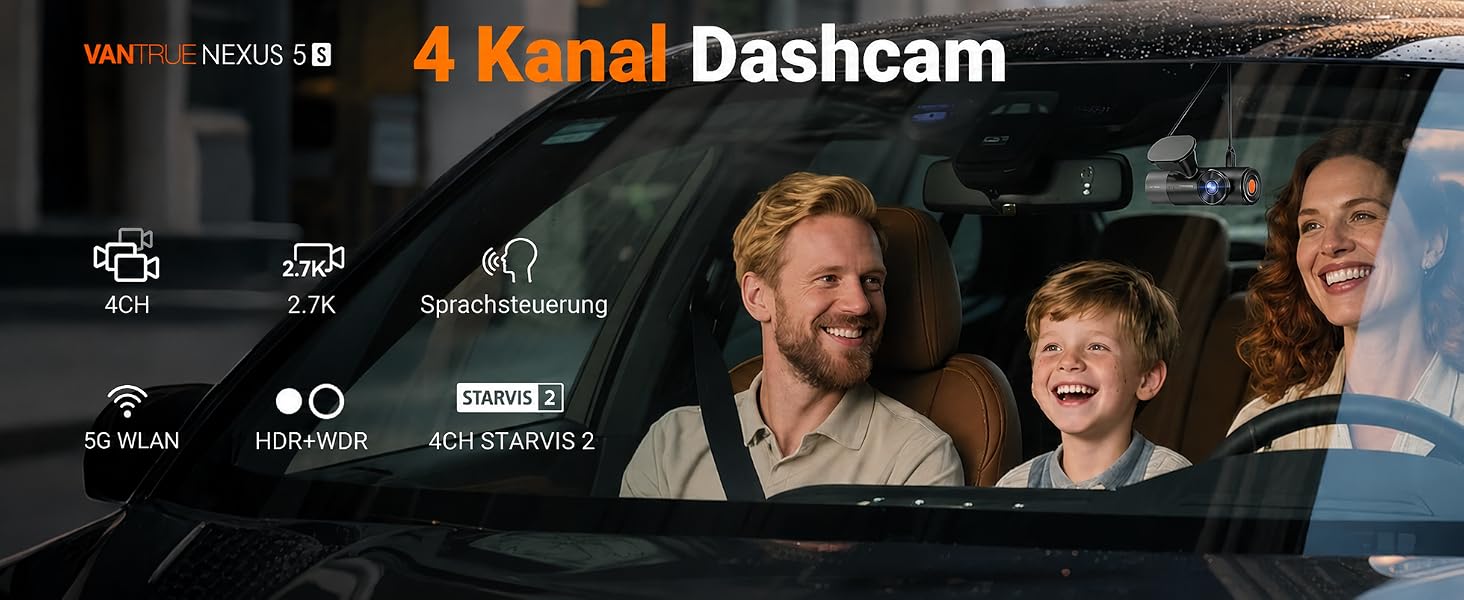 Автомобільний відеореєстратор VANTRUE N5S з сенсором STARVIS 2, 3-канальна зйомка 2.7K+1080P*2+1440P (передній, внутрішній, задній камери)