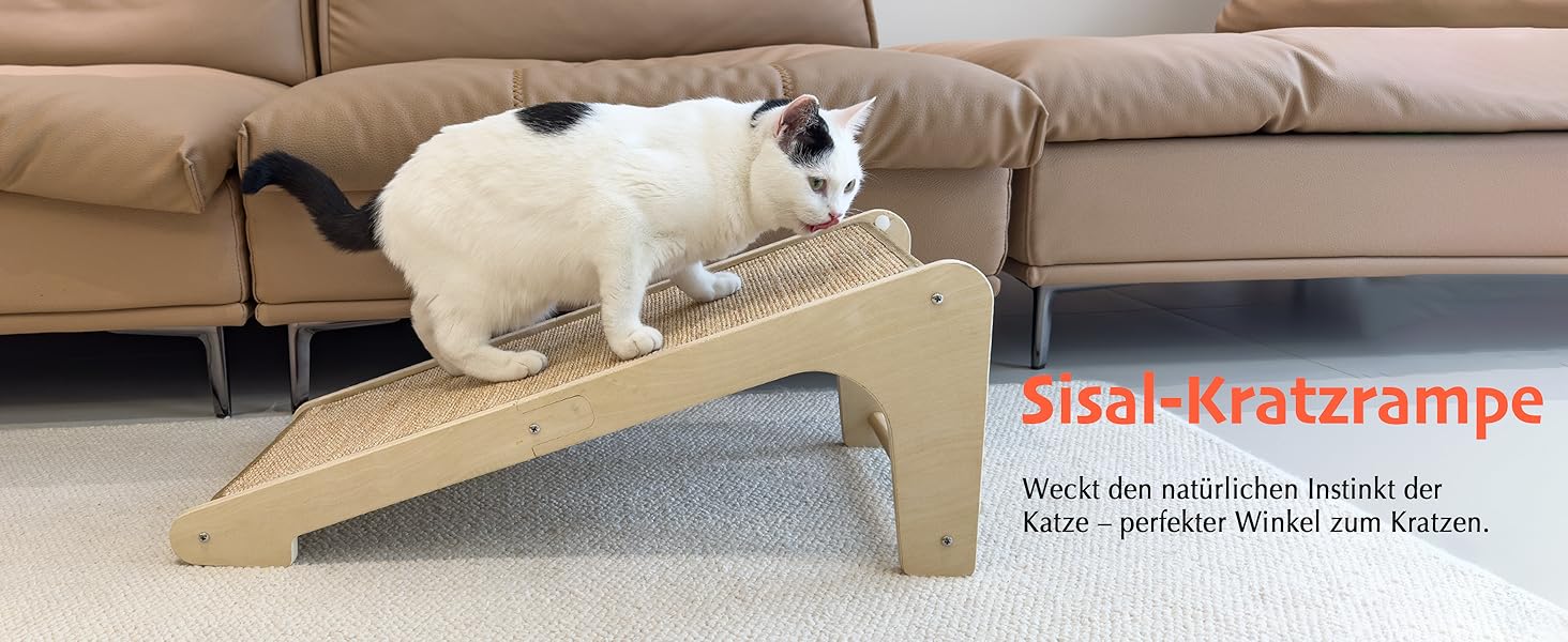 PETKARAY Дряпка для котів, L-подібна, 68 см, з сизалю, для стіни та кута, з котячою м'ятою та іграшкою мишкою