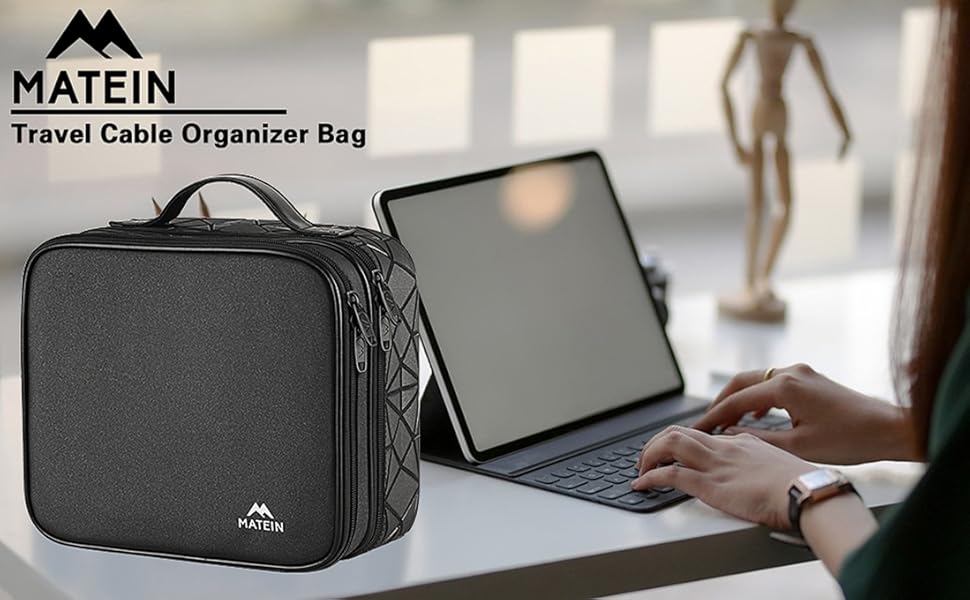 MATEIN Cable Bag Organizer, Cable Bag Travel 3-Layer Cable Organizer Cable Storage Cable Organizer Bag for Phone, Charger Cables, Electronics, Black