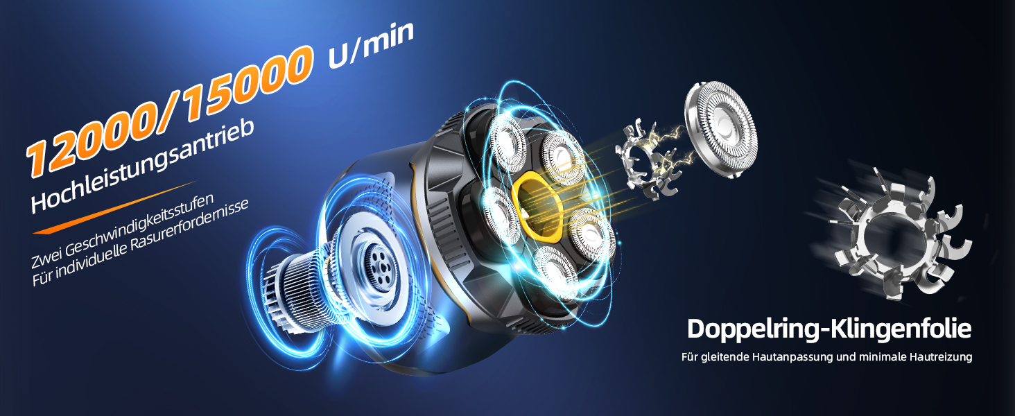 Електрична бритва для гоління голови Glatzen 6D, чоловіча, 2 режими, магнітна, IPX7 водонепроникна, Type-C, для сухого та вологого гоління 0.0 мм