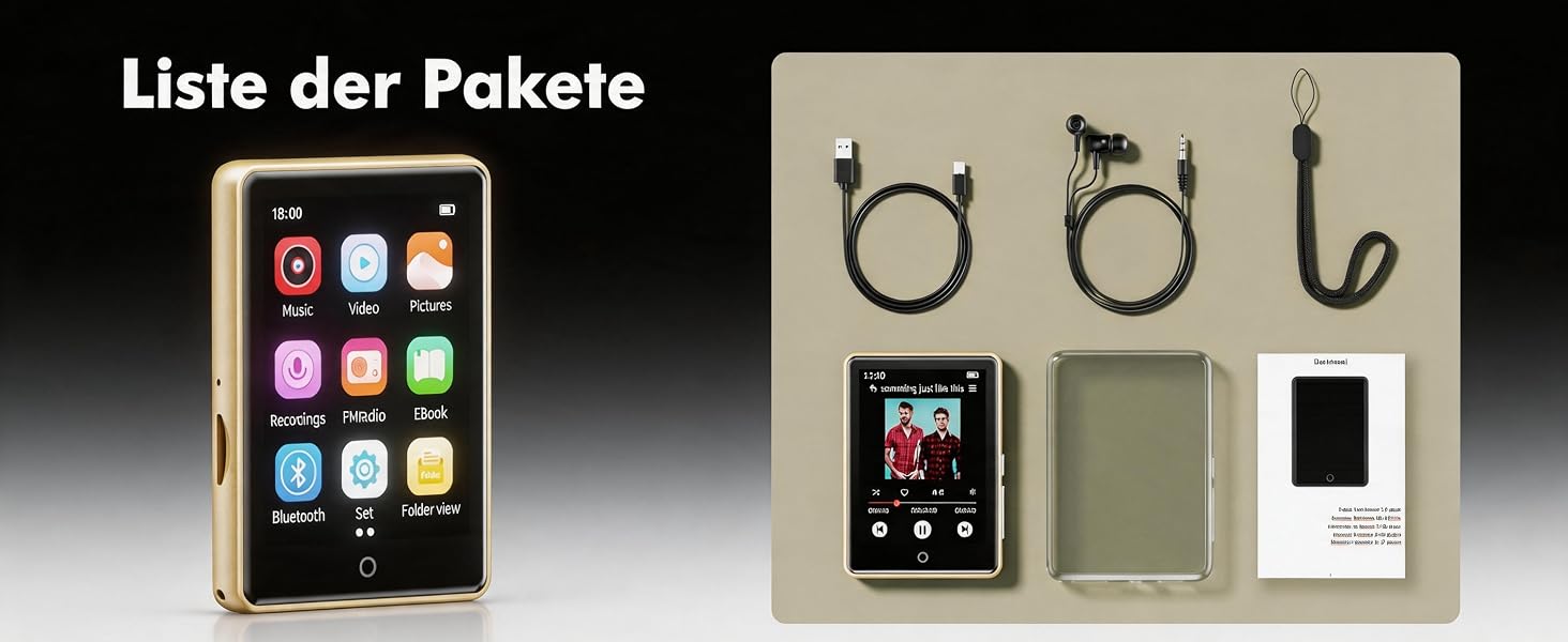 MP3-плеєр 32GB з Bluetooth 5.3 та динаміком, портативний Hi-Fi плеєр для дітей з 2.8-дюймовим сенсорним екраном, FM-радіо та диктофоном, підтримка TF-карт до 128GB (Золотий)