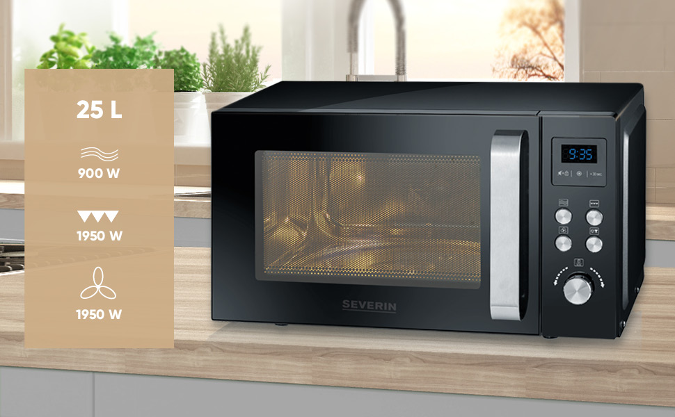Мікрохвильова піч Severin 3-в-1 з грилем та конвекцією, 25л, чорна, MW 7752