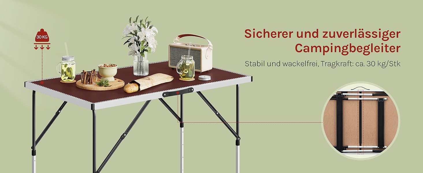 Стіл для кемпінгу та відпочинку Woltu: розкладний, регульований, 100x60 см, алюміній та MDF (Чорний)