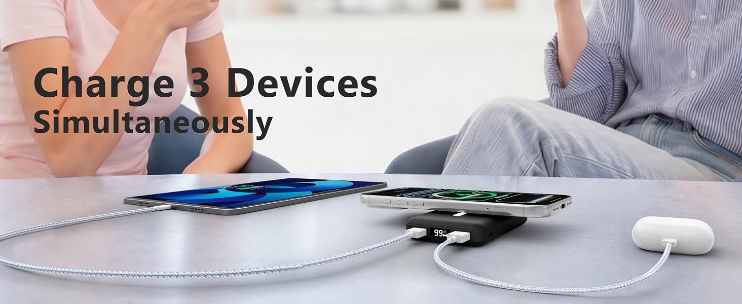 Бездротовий Power Bank AOGUERBE MagSafe 10000mAh, зовнішній акумулятор з магнітним кріпленням, швидка зарядка 22.5W, USB-C, для iPhone 17/16/15/14/13/12 Pro Max (Чорний)