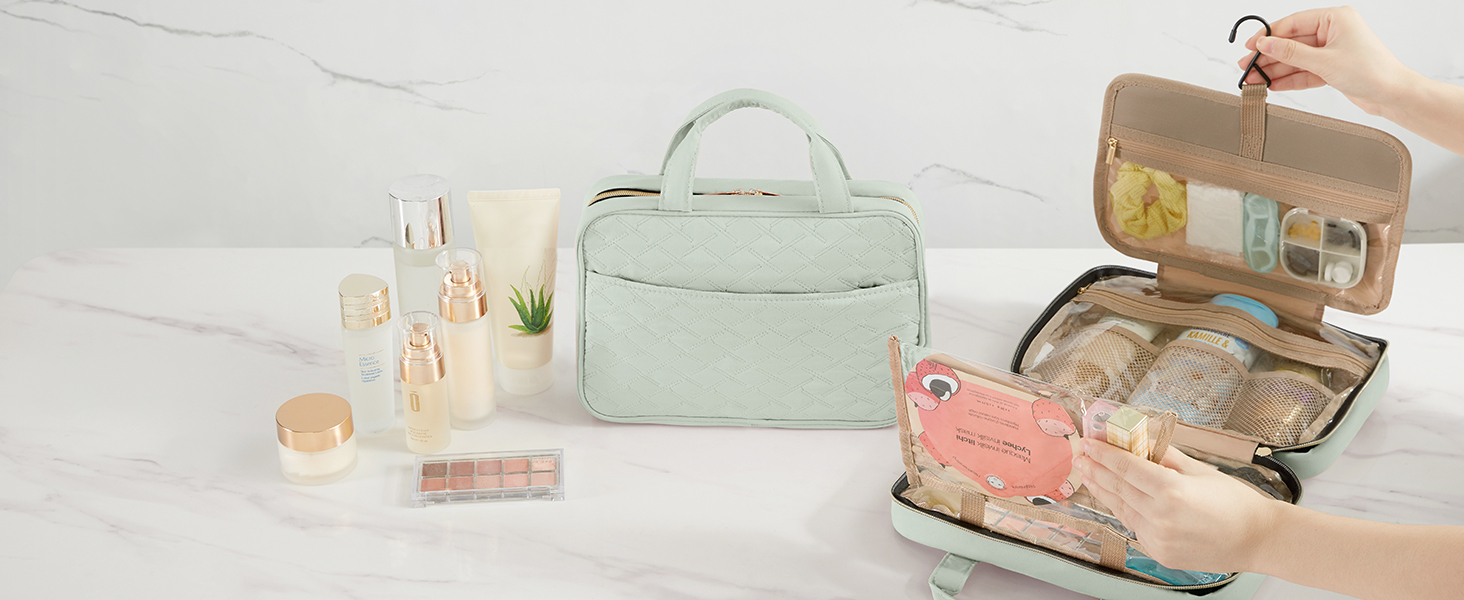 Жіноча дорожня косметичка Lifewit з гачком, велика органайзер для косметики, прозора косметичка для подорожей, м'ятно-зелена