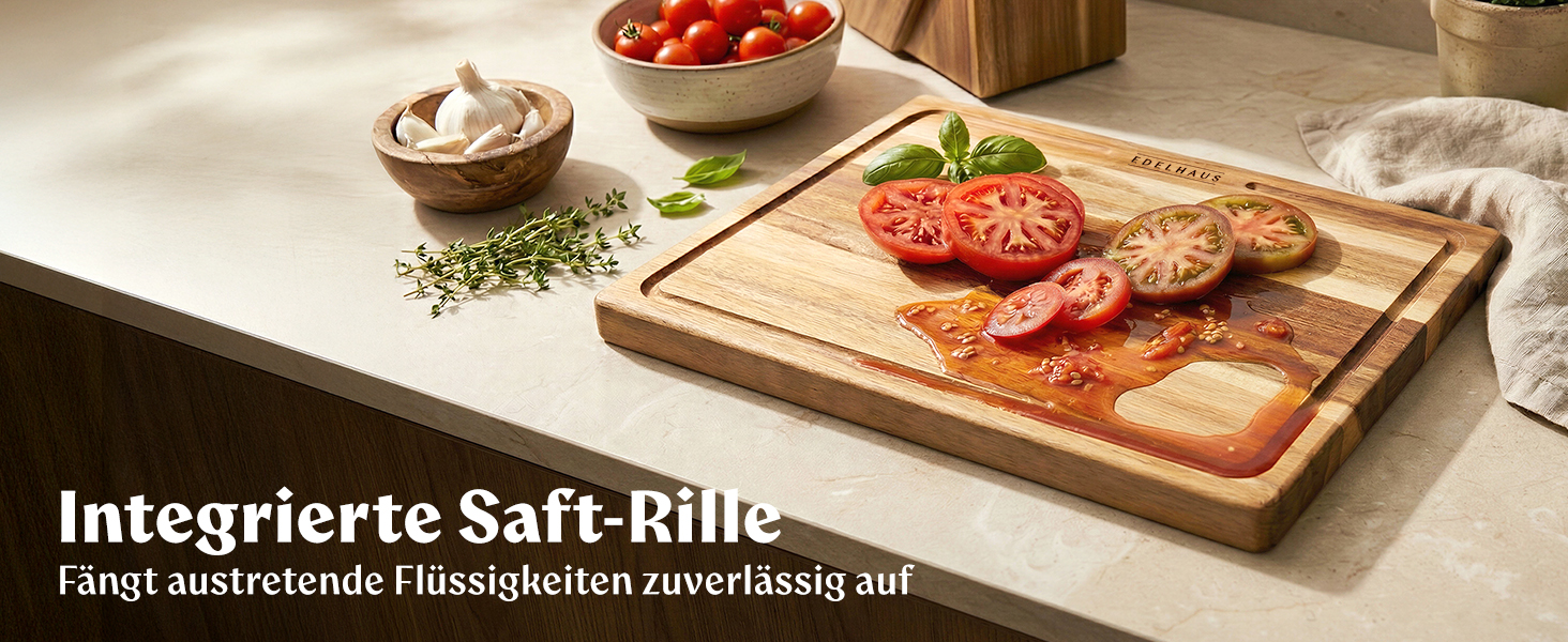 Набір дерев'яних обробних дощок 3 шт. з акціїї (40x30см / 33x24см / 26x18см) - дерев'яні дошки для кухні з канавкою для соку, преміум якість