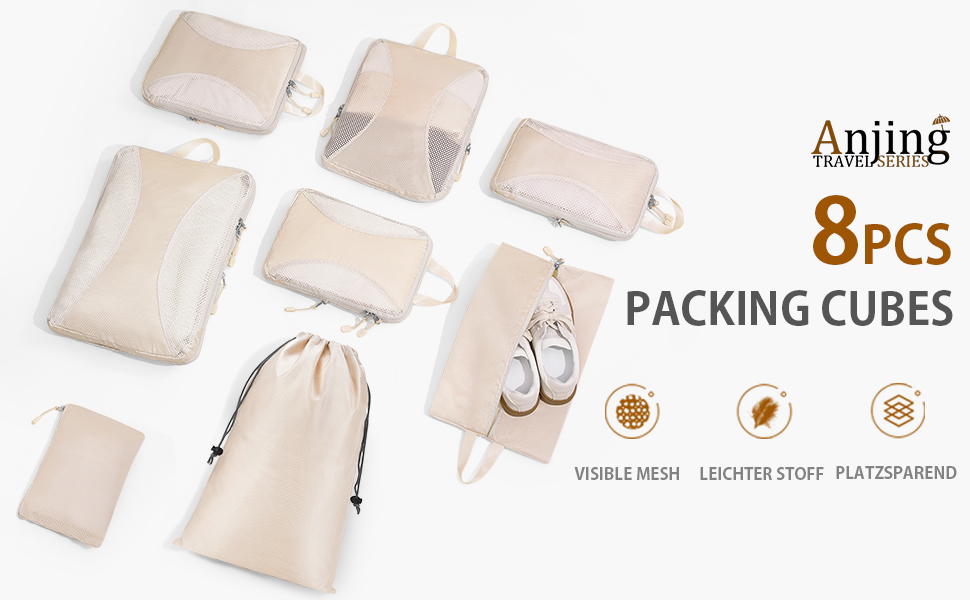Органайзери для валізи Anjing Compression Cubes (10 шт.), сірі - компресійні куби для подорожей, набір для організації речей