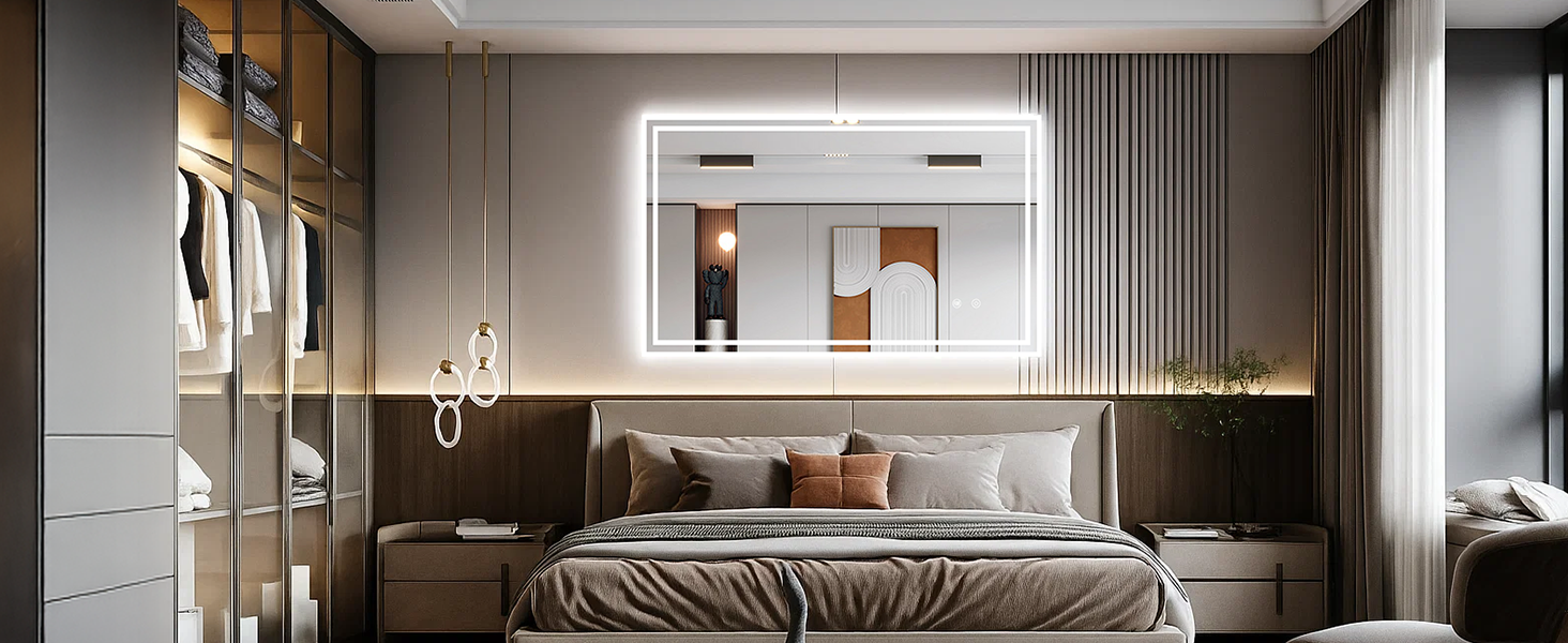 Дзеркало для ванної кімнати зі підсвічуванням 70x50 см, сенсорне керування, протизапітніння, 3 кольори світла, регулювання яскравості