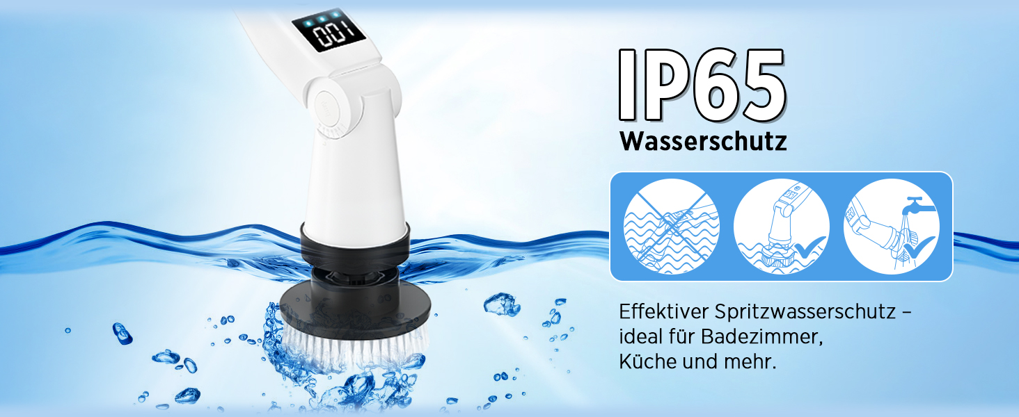 Електрична щітка для прибирання з 8 насадок, 3 швидкості, IP65 водостійка, регульована ручка, акумуляторна щітка для ванної, кухні, плитки, душу та кутів (біла)