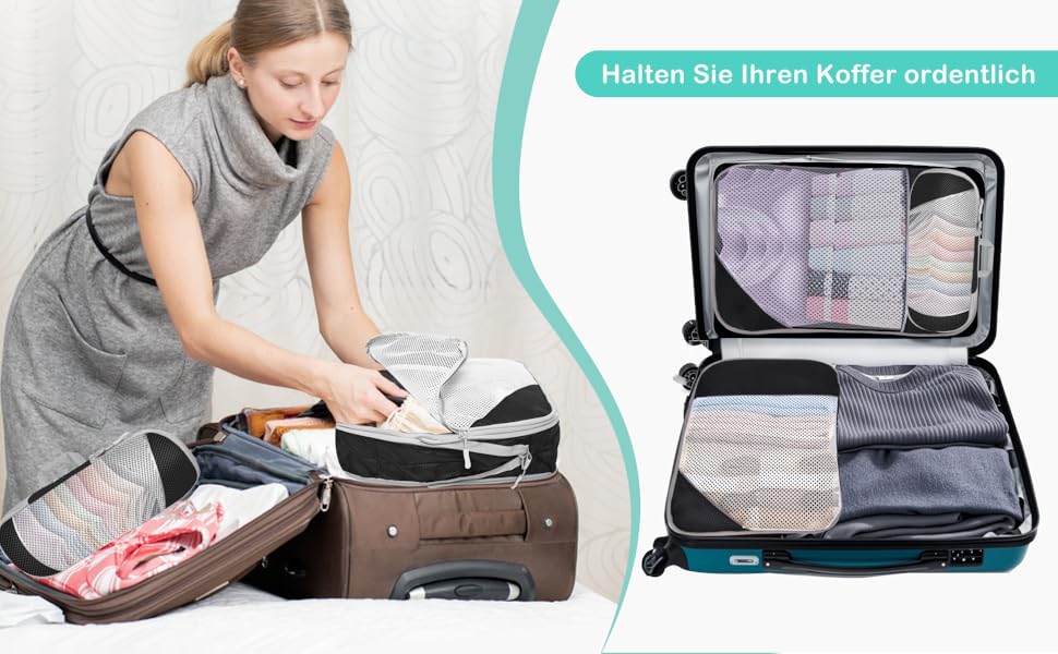 Набір кубиків-органайзерів для подорожей MEUVO - 5 шт., чорний. Компресійні сумки для валізи або рюкзака, водонепроникні