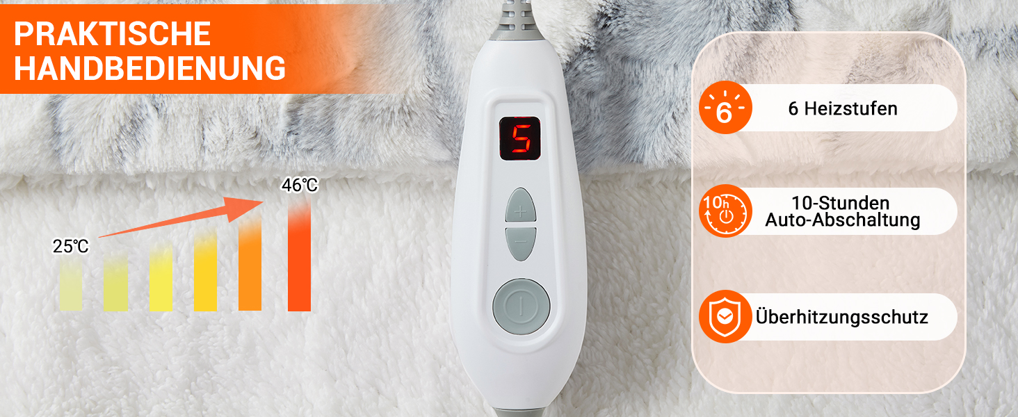 Електрична ковдра LinTimes з автовимкненням, 6 температурних режимів, таймер 10 годин, PV-велюр та Sherpa фліс, пральна, (Мраморний, 180 x 130 см)