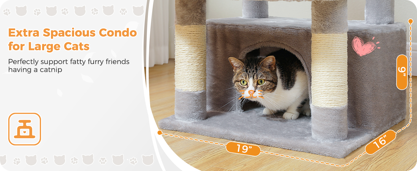 PAWZ Road Дряпка для котів велика, стабільна, 184 см, з гамаком, 7 стовпчиків для дряпання, велика полиця, кошик, для великих котів, сірий (M)