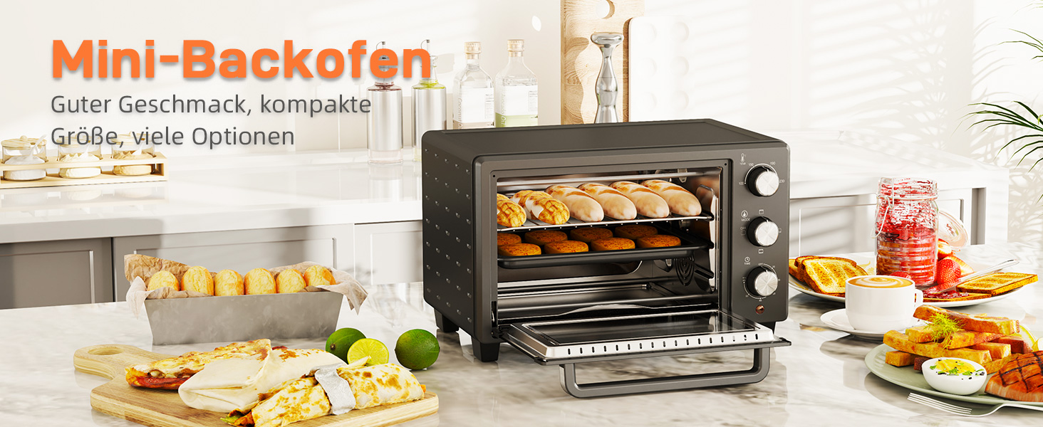 Міні-піч HOMCOM 21 л, 1400 Вт, 100-230°C, таймер, противень, решітка-гриль, вікно, піч для піци, кремово-білий (сірий)