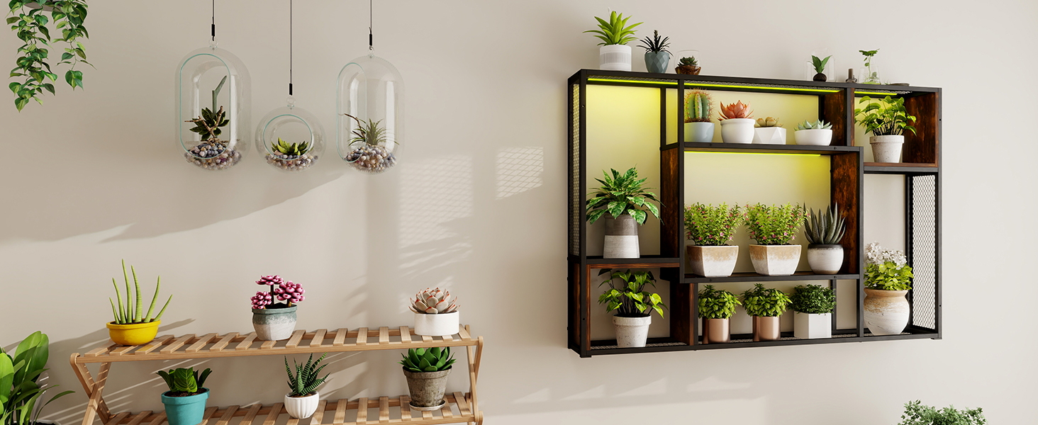 Стильне металеве виноградне реіал на стіну з LED-підсвічуванням, 3 яруси, чорний, 120x80 см