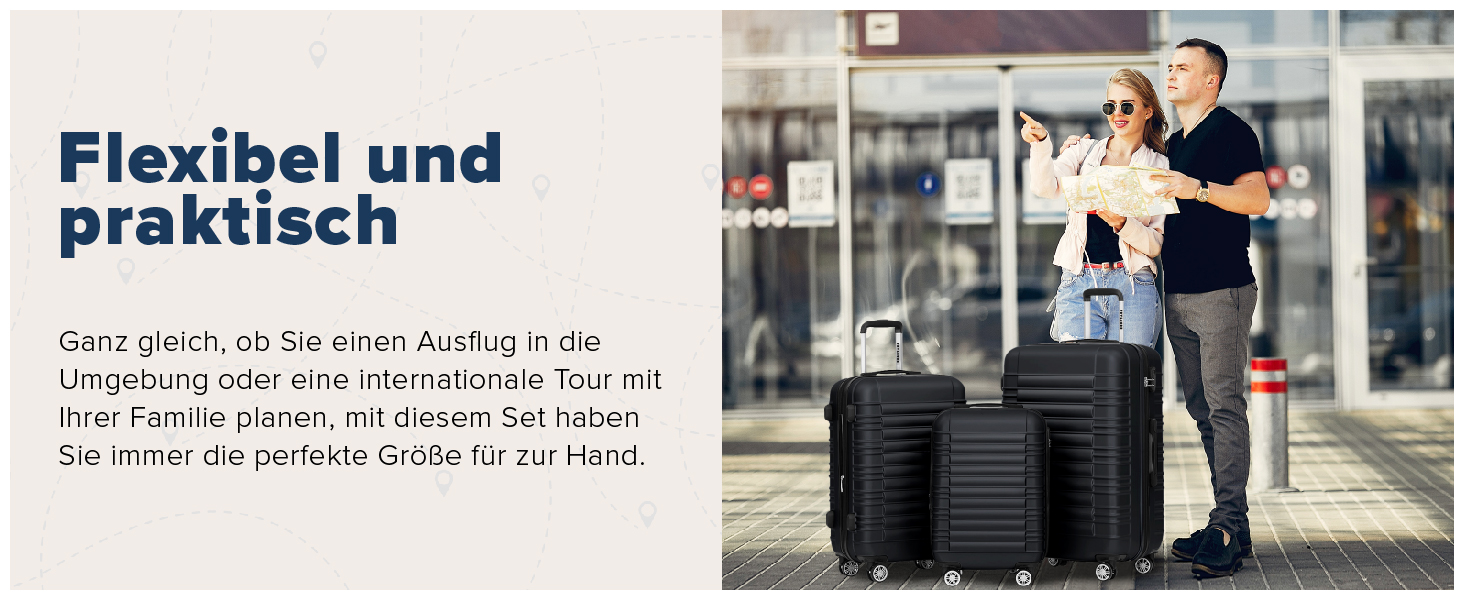 Набір валіз TRVLMORE 3 в 1: велика, середня, маленька, чорний колір. Валізи з жорстким корпусом, для подорожей, ручна поклажа 54x36x20 см.