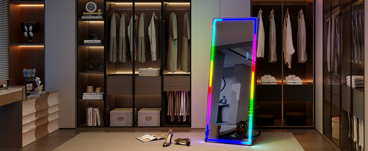 Дзеркало для тіла LVSOMT з підсвіткою, 120x40 см, настінне/на двері, LED, чорне