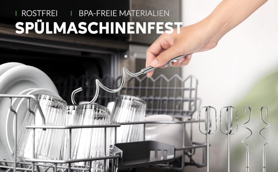 Ручний міксер 350 Вт, 5 швидкостей, з нержавіючої сталі (віночок та гак), ергономічна ручка, довгий кабель, BPA-free – білий KS1 S1