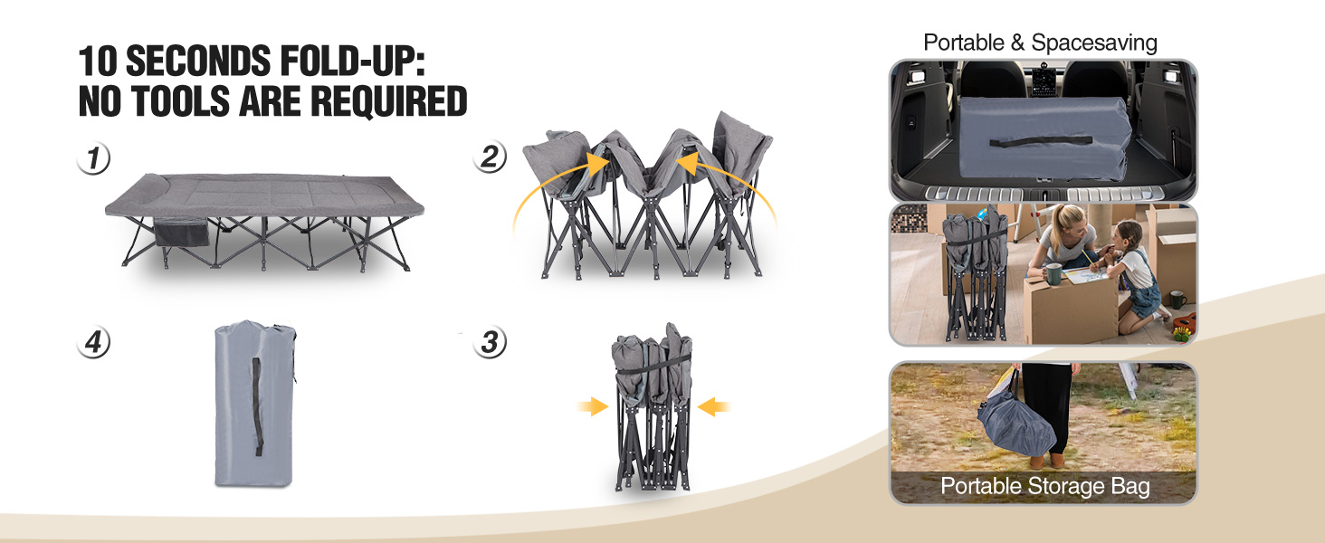 Кемпінгове ліжко REDCAMP XL з матрацом для дорослих, 226 кг, широке, міцне, розкладне, для відпочинку на природі, для гостей, офісу, дому (темно-сірий 2xl)