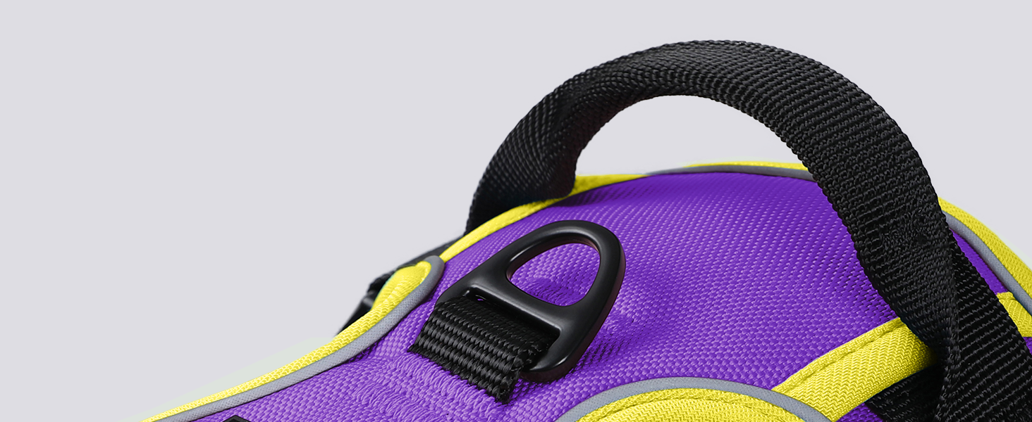 Нагрудник для собак Rabbitgoo середнього розміру, анти-тяга, регульований, для великих собак, дихаючий, зі світловідбиваючими смугами, безпечне керування, L (фіолетовий+жовтий, упаковка з 1 шт.)