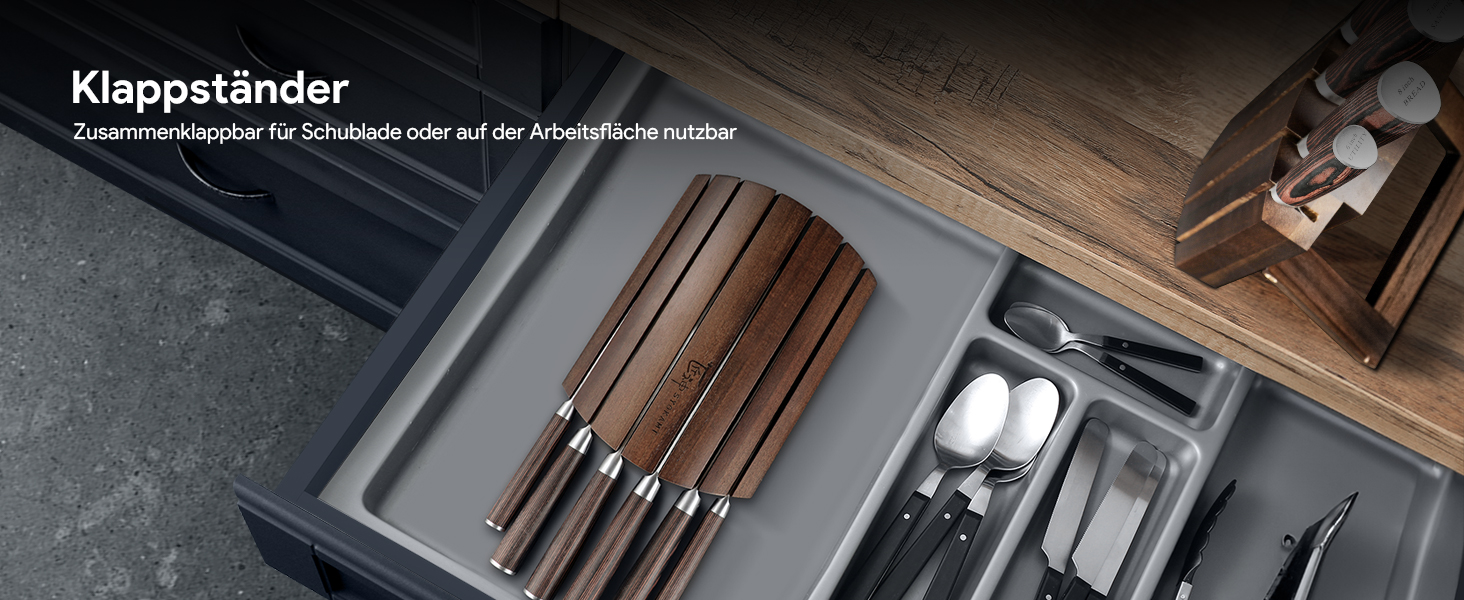 Набір кухонних ножів Messerset 7 предметів у японському стилі з магнітним блоком з акації, сталь карбонова, ергономічна ручка