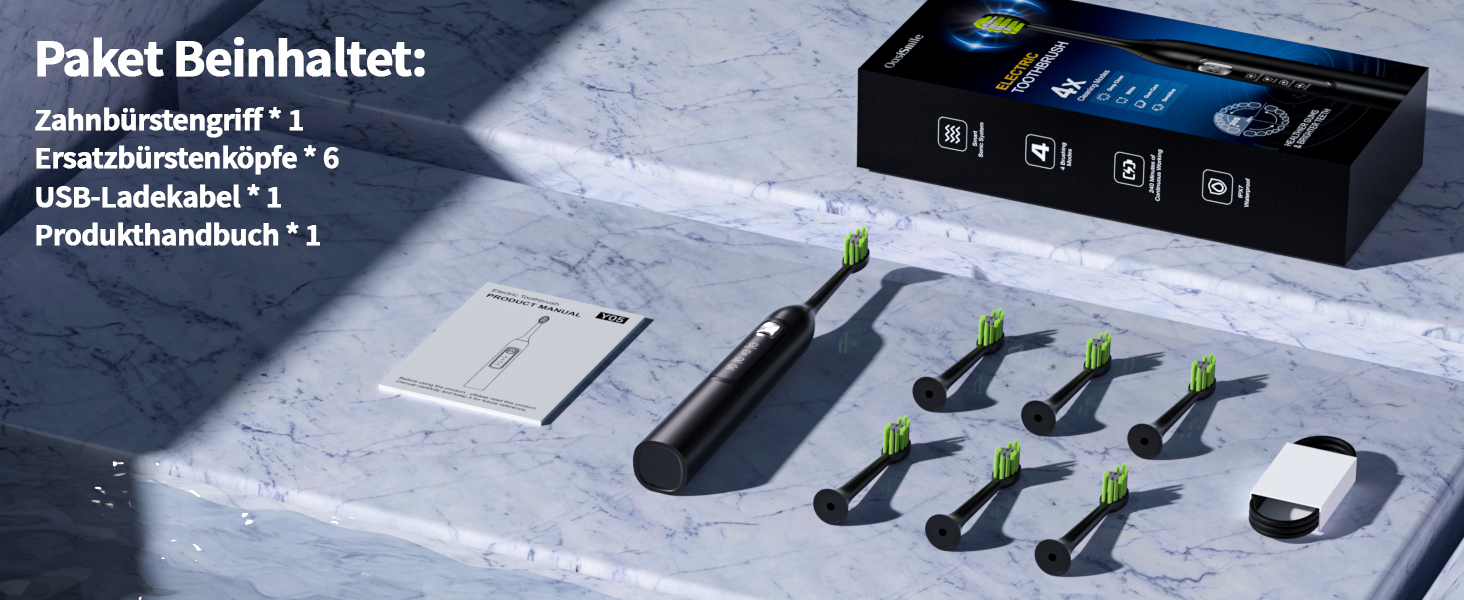 Електрична зубна щітка Y05 2025: 42000 VPM, 4 режими, 6 насадок, IPX7, акумулятор 120 днів