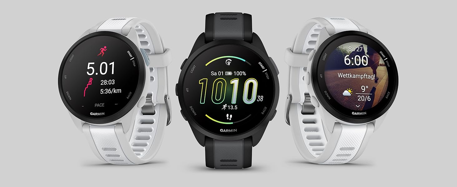 Garmin Forerunner 165 (43 мм) - Розумний годинник для бігу, AMOLED, 11 днів роботи, 25+ спортивних функцій, рекомендації тренувань, здоров'я, чорний