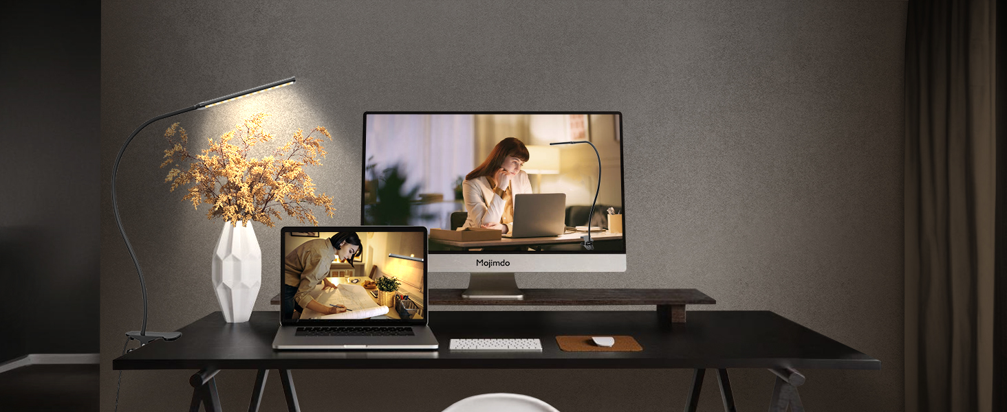 Лампа настільна LED Mojimdo 77 з пультом, 40 см, 3 кольори, 5 рівнів яскравості, гнучкий поворот 360°, USB-зарядка, чорна (70 см висота)