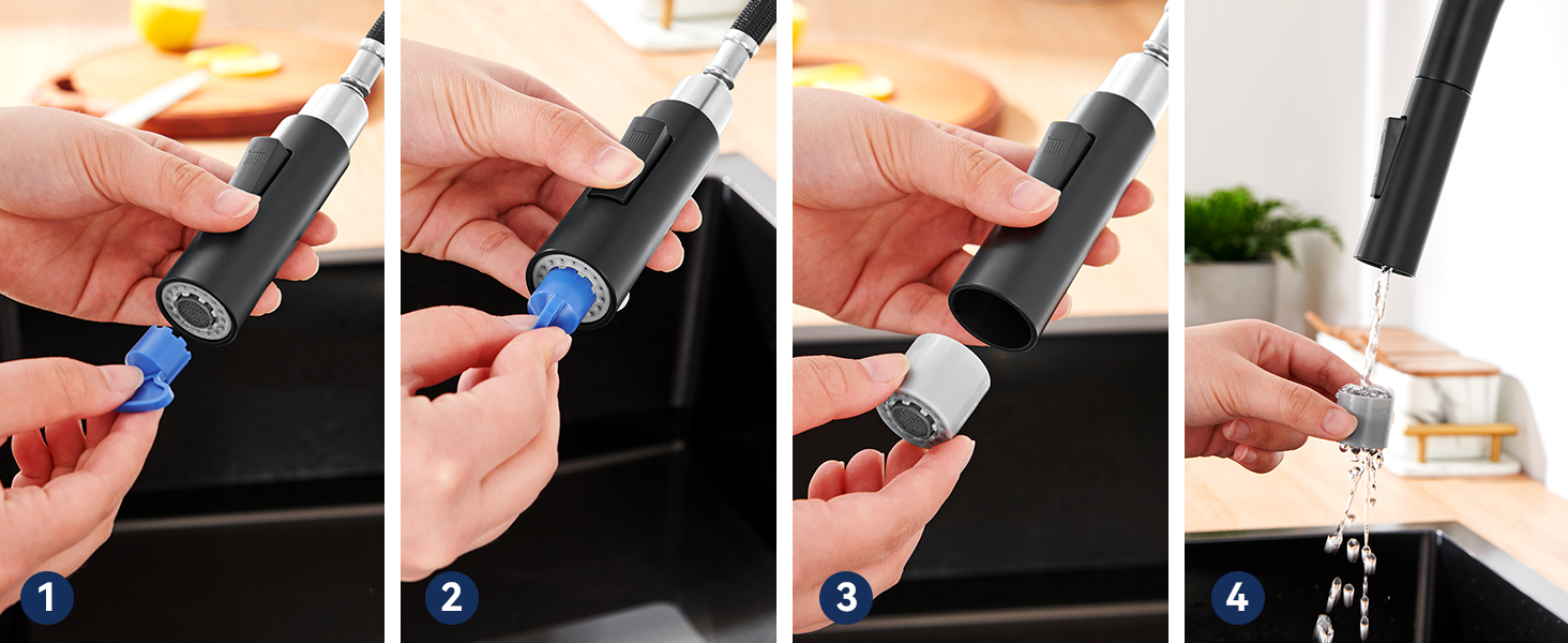 Змішувач кухонний Lonheo з висувною лійкою, високий поворотний кран для кухні з нержавіючої сталі, двофункціональний, для мийки, матовий чорний