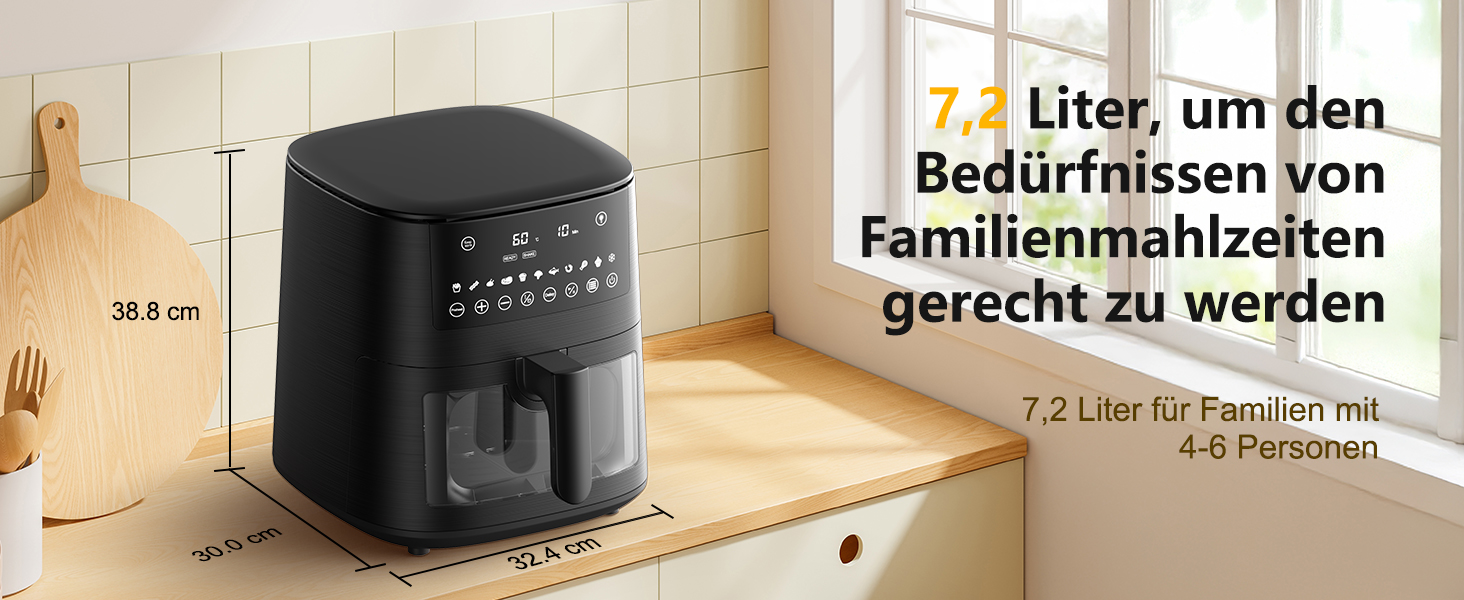 Фритюрниця повітряна Airfryer 7.2L, 11-в-1 з вікном, функція підігріву, розморожування, нагадування про струшування та таймер, здорова без олії, приготування з низьким вмістом жиру