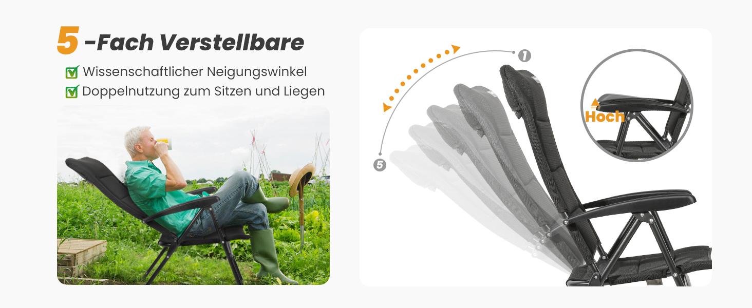 Крісло для кемпінгу Homecall складне, 150 кг, з високою спинкою, для саду, балкону, риболовлі, чорне