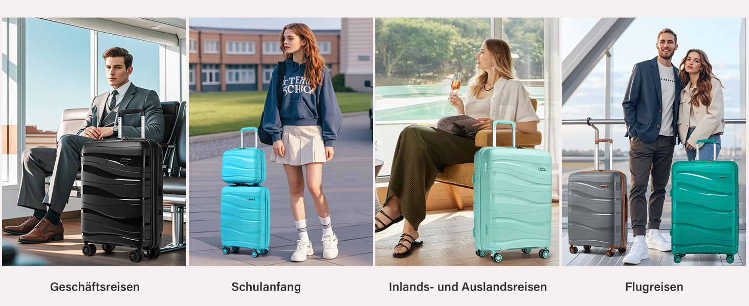 KONO Чемодан середнього розміру 65см з поліпропілену, з TSA замком, 65x46x26.5см (Крем-білий, світло-блакитний)