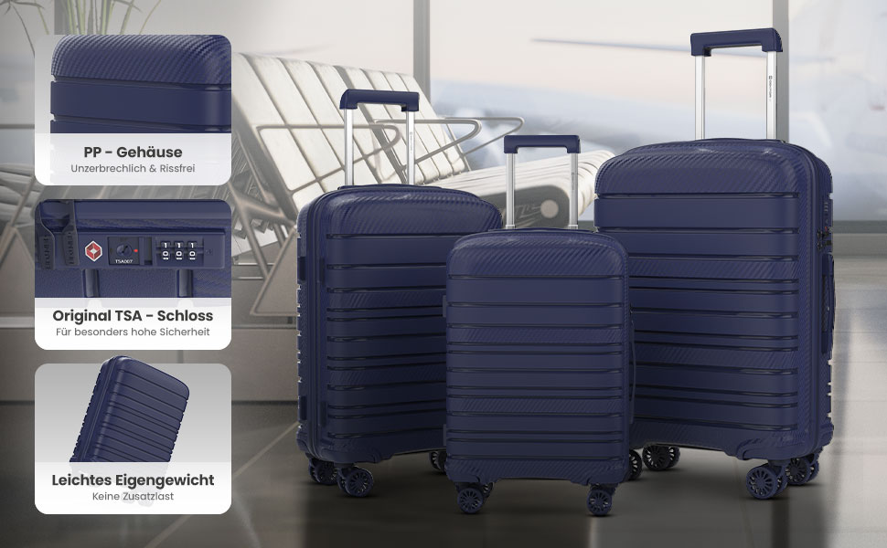 Чемодан GENTOR великий з колесами 64x44x24 см – легкий жорсткий валіза Trolley з TSA-замком – валіза з жорстким корпусом для подорожей та відпочинку (M, темно-синій)