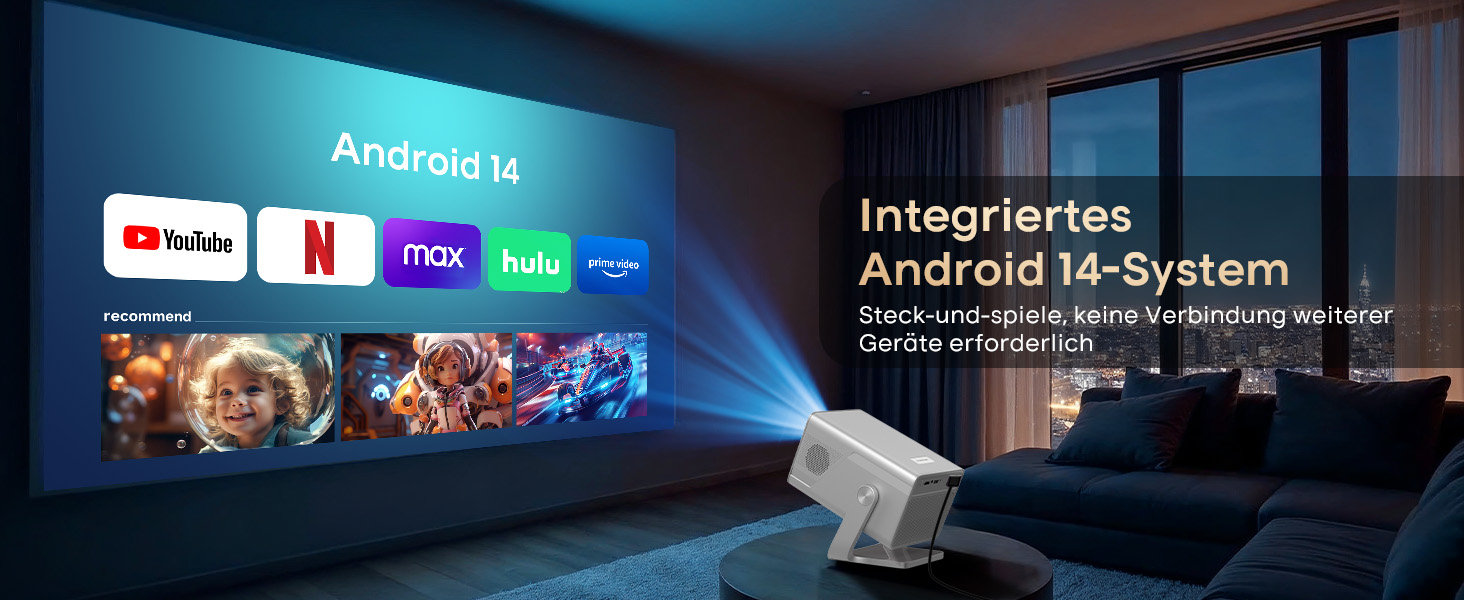 Magcubic Mini Beamer 4K/8K: Портативний проєктор з Android 14, WiFi 6, Bluetooth 5.4, Автофокус, Автоматична корекція трапеції, 180° поворот, 5W динамік, 800ANSI, HY350MAX